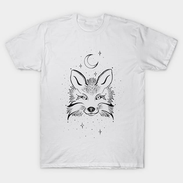 Fox, Moon and stars T-Shirt by EWART